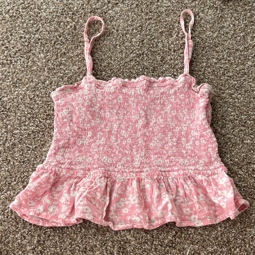 Pink Floral Smocked Tank Top